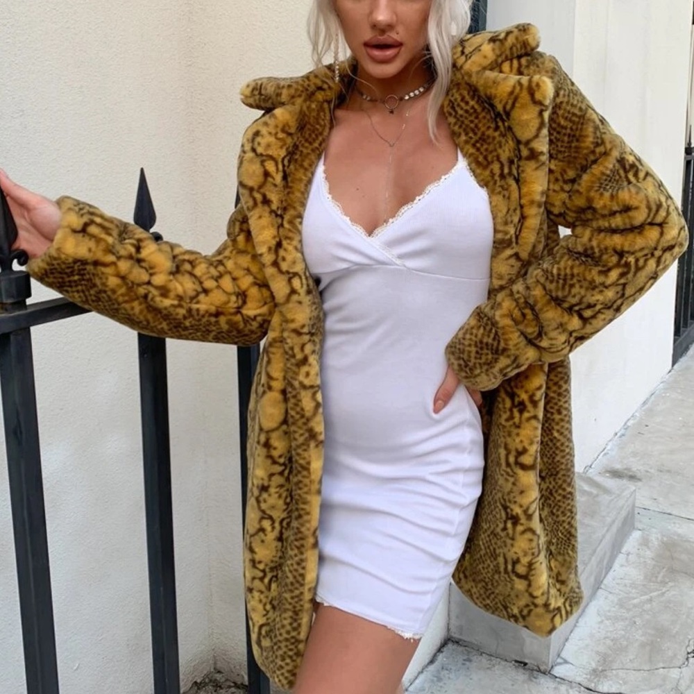 Snakeskin Fuzzy Faux Fur Coat